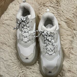 Triple S Men Sneakers in White with Black Accents